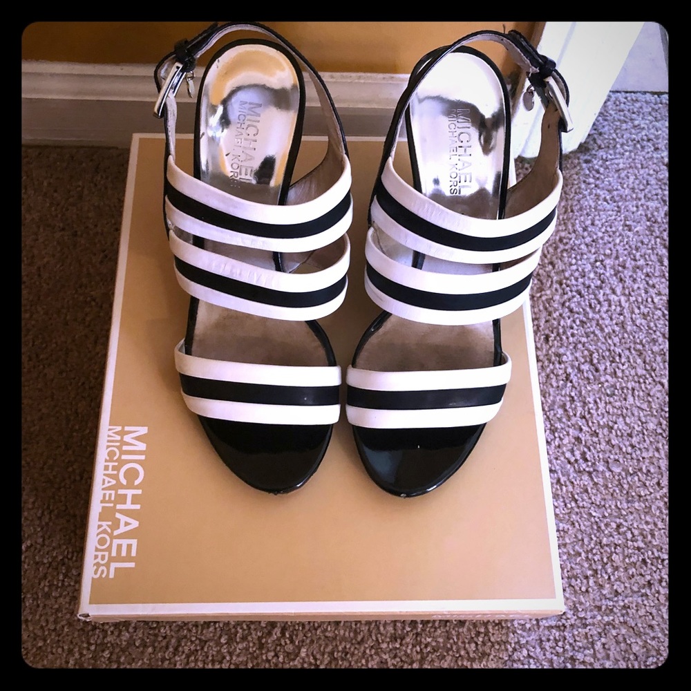 Michael Kors Black and White Wedges